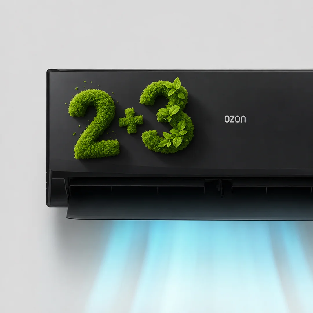 Ozon inverter klima uređaj sa natpisom 2+3 koji označava ukupno 5 godina produžene garancije