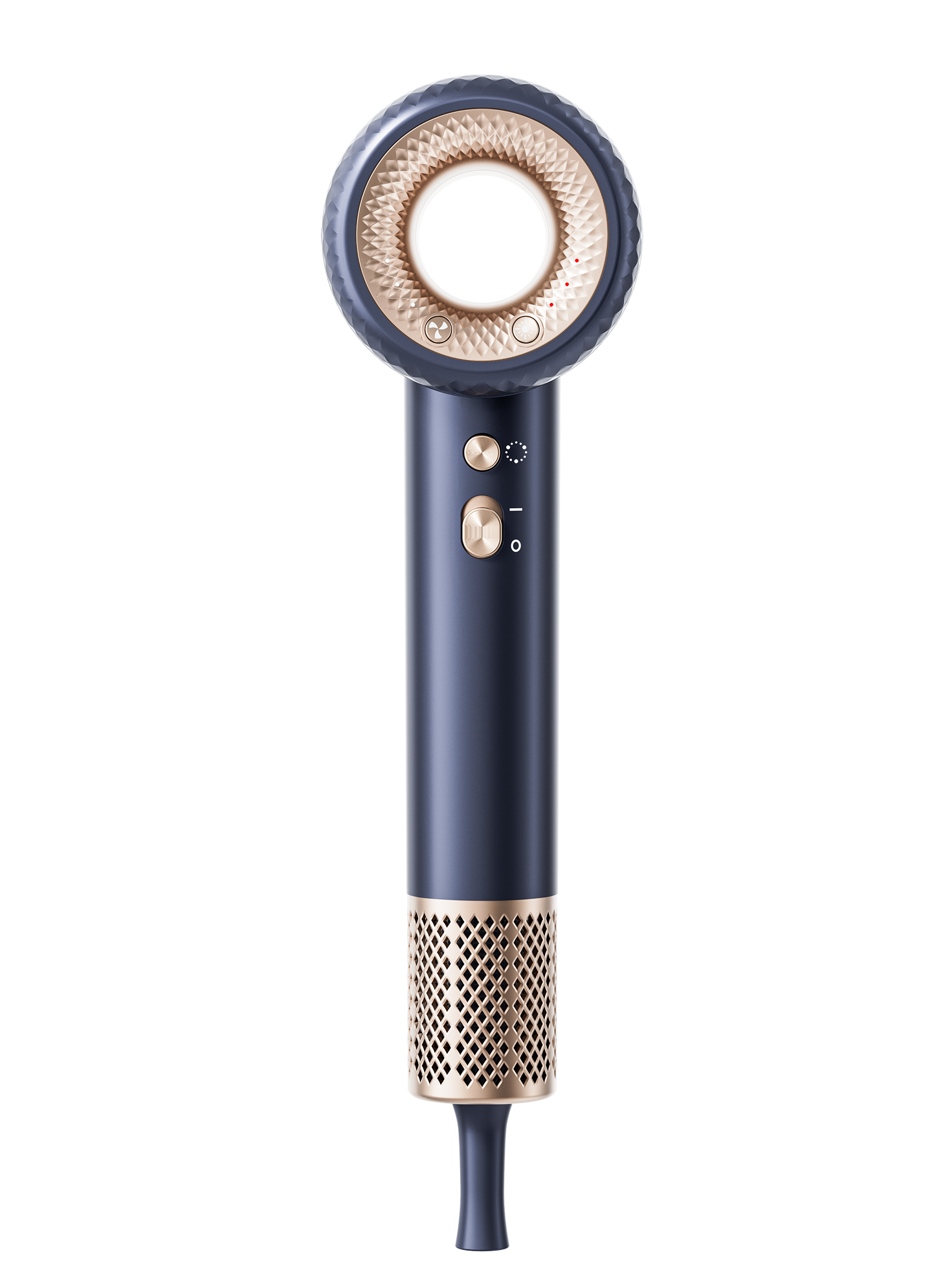 Pogled na zadnju stranu kućišta Ozon Air Pro fena za kosu sa prikazanim kontrolnim tasterima za podešavanja