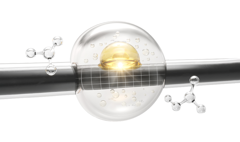 Presek dlake sa providnim mehurićem u centru, kao ilustracija zaštite kose od pregrevanja pri korišćenju Ozon Air Lite fena